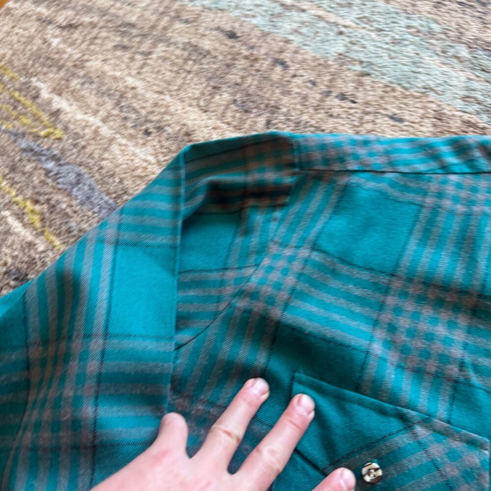 Men's Vintage 80's Winterweights Teal Blue Gray Flannel Long Sleeve Shirt Sz XL - Picture 4 of 8